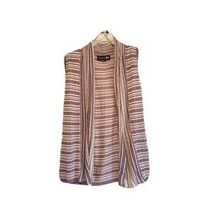 Womens Duster Cardigan Medium Purple Stipes Open Front Sleeveless Forver 21